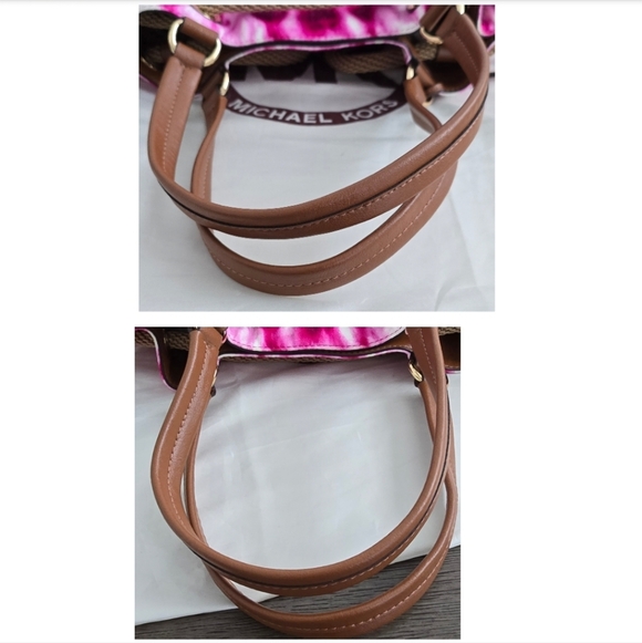 MICHAEL KORS MARINA Large Gathered Pink Tie-Dyed Canvas Drawstring Tassel Bag - Picture 7 of 16